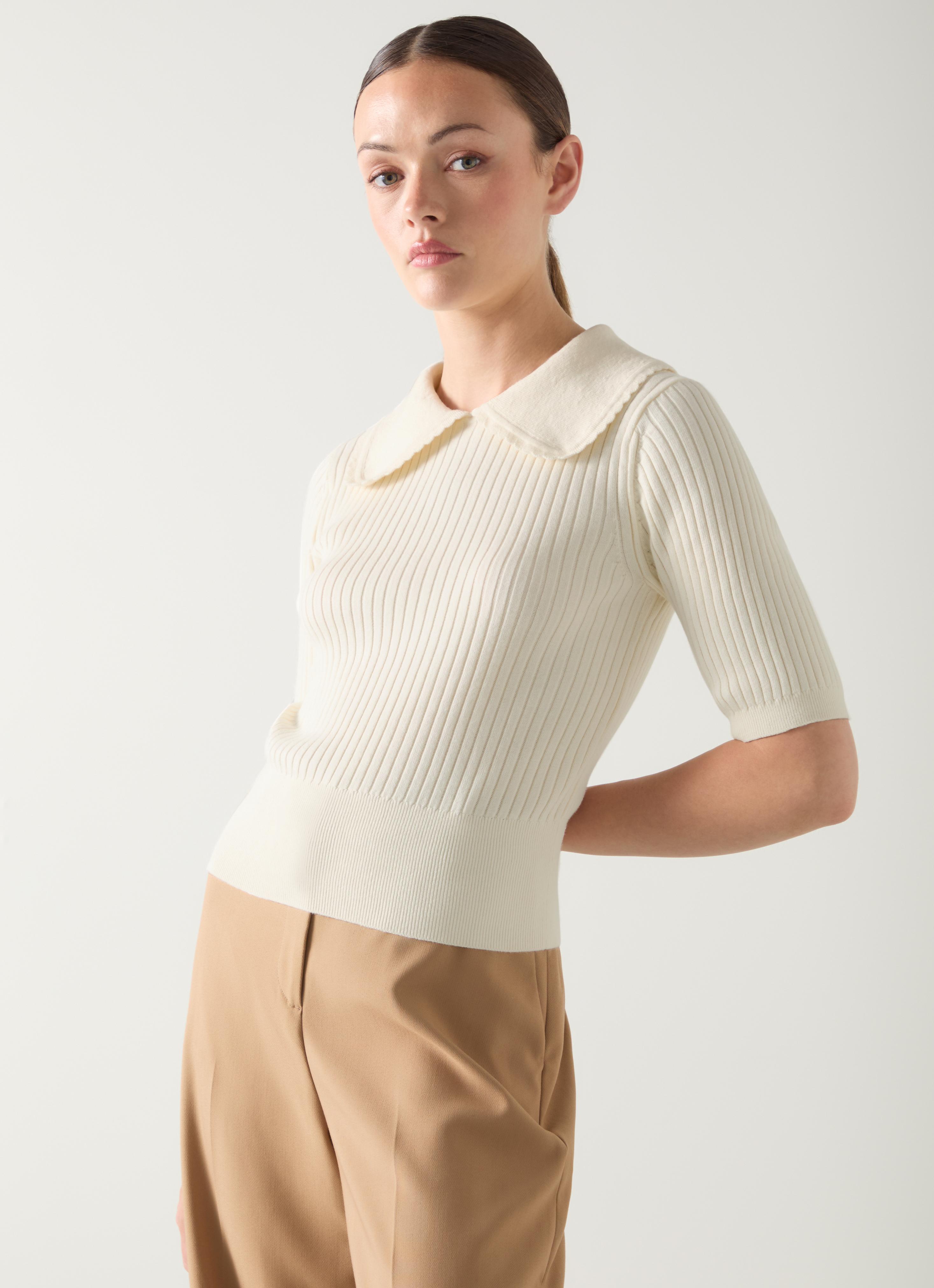 ■Ella scallop collar knit 白 Scalloped Knit Top - White - Sweaters - & Other Stories